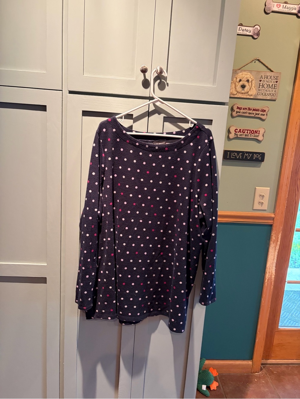 Lane Bryant Navy Polka Dot Long-Sleeve Shirt